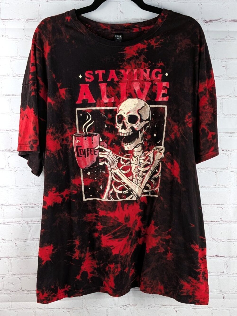 SHEIN Staying Alive Skeleton Red/Black Tie Dye T-Shirt 3XL